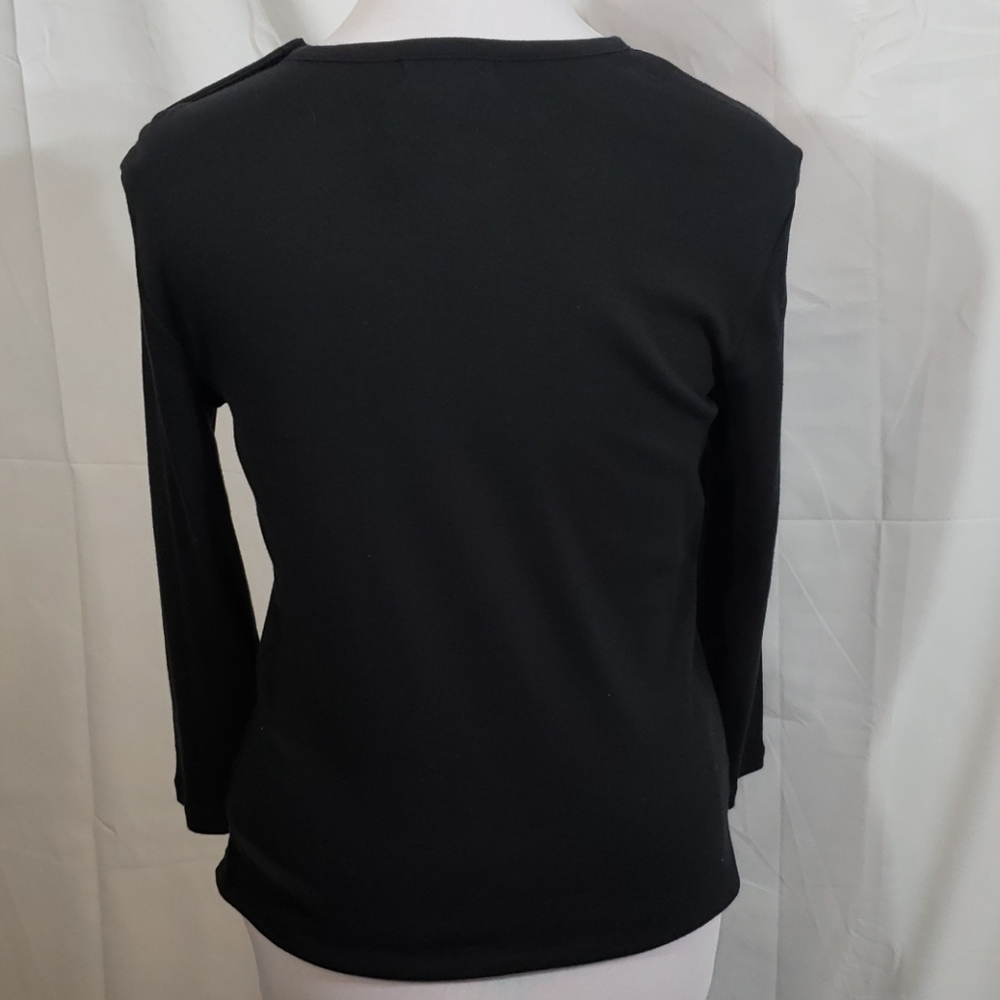 NWT Chaps Black 3/4 Sleeve Cotton Top Size Small - Picture 3 of 5